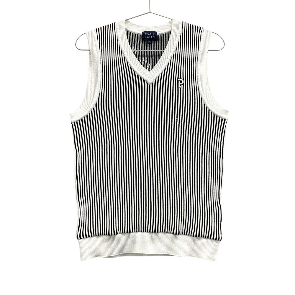 サイズ 1 PEARLY GATES パーリーゲイツ Vネック ニットベスト ストライプ柄 ネイビー系 240101529723 ゴルフウェア レディース ストスト