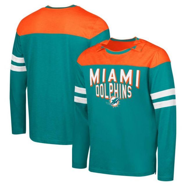 【送料無料】 カール バンクス メンズ Tシャツ トップス Men's G-III Sports by Carl Banks Aqua/Orange Miami Dolphins Adaptive Hail Mary Long Sleeve T-Shirt D