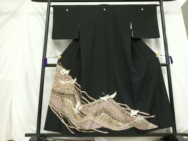 平和屋着物○豪華黒留袖 飛鶴草花文 暈し染め 正絹 逸品