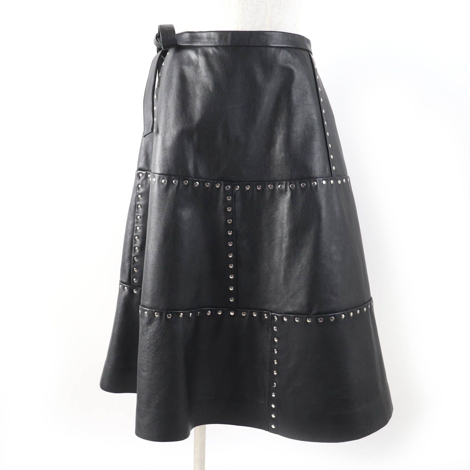 BALENCIAGA バレンシアガ 457902 スタッズ付 ロング丈 レザー ラップスカート 巻きスカート ブラック 38 レディース