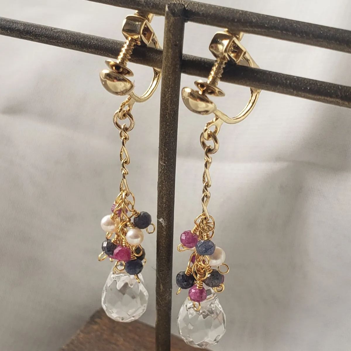 ルビーとサファイアの涙 天然石イヤリング/ピアス ☆ハンドメイド