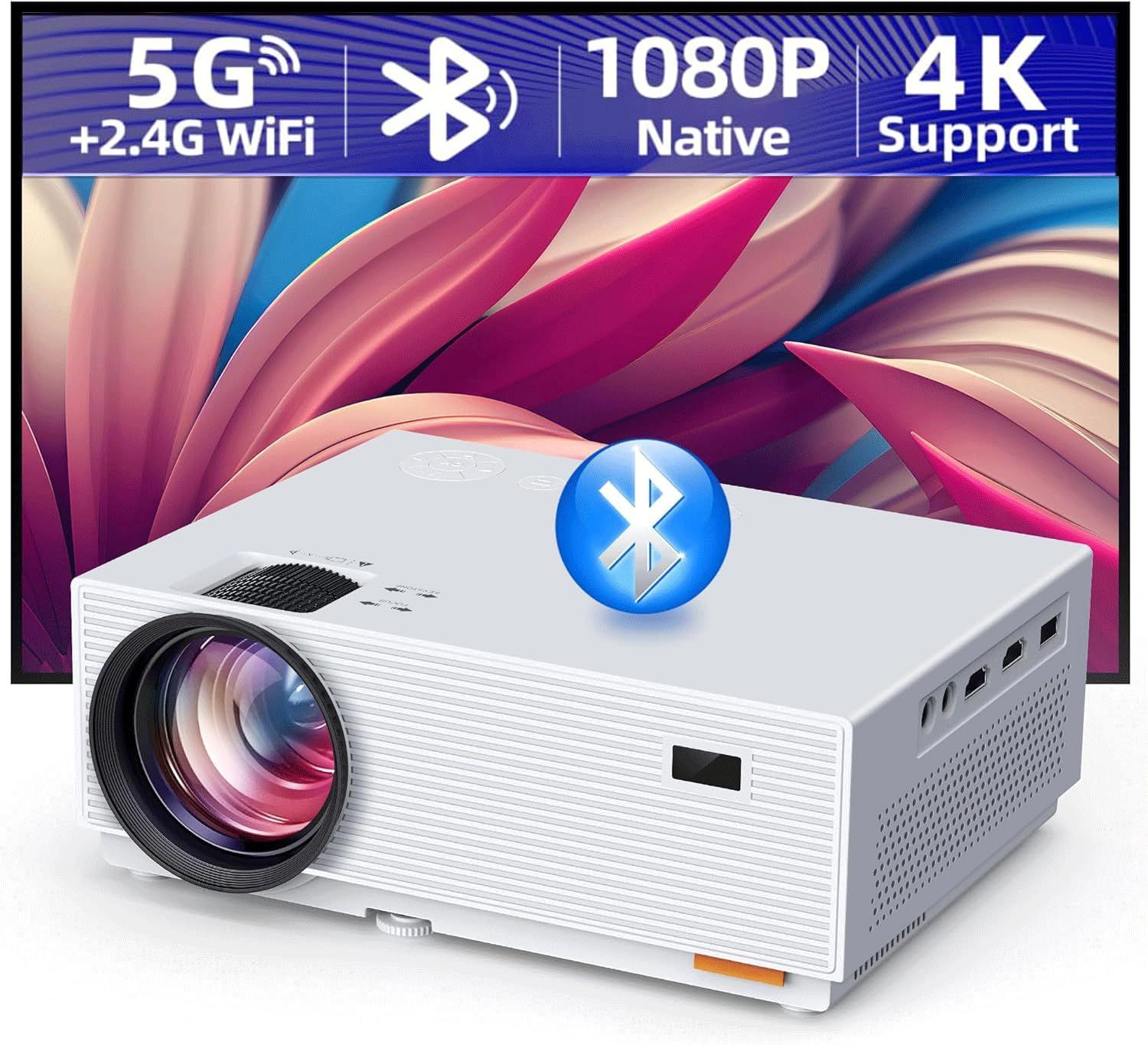 【在庫処分】ルーメン 15000 小型 5G WiFi Bluetooth インチスクリーン プロジェクター 1080P フル プロジェクター HD 4K 互換 AURZEN 4K プロジェクター 三脚付き ホームポータブルプロジェクター 120 内