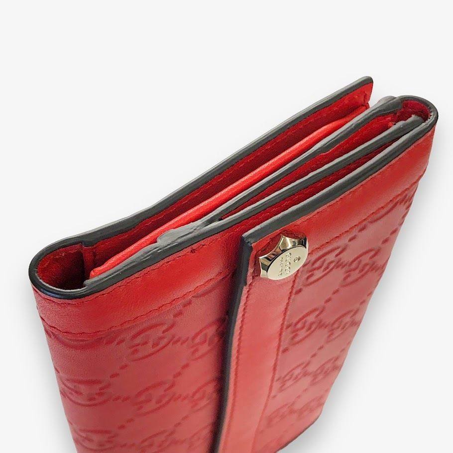 美品 GUCCI グッチ 231839 シマライン 長財布 レザー レッド 【鑑定