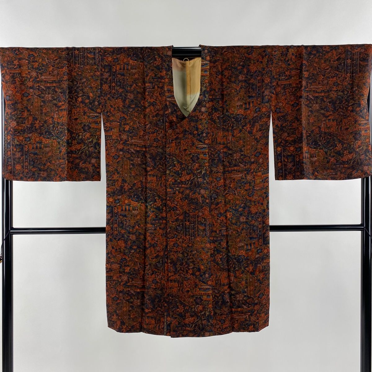 道行 身丈102cm 裄丈68.5cm L 和装コート 千代田衿 本草木藍泥染 建物  