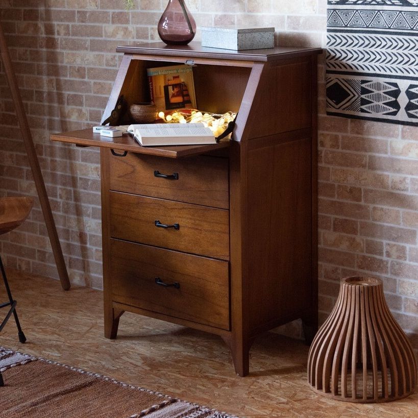 ♪天然木 アンティーク調 ライティングチェスト 幅６０cm デスク ワークデスク