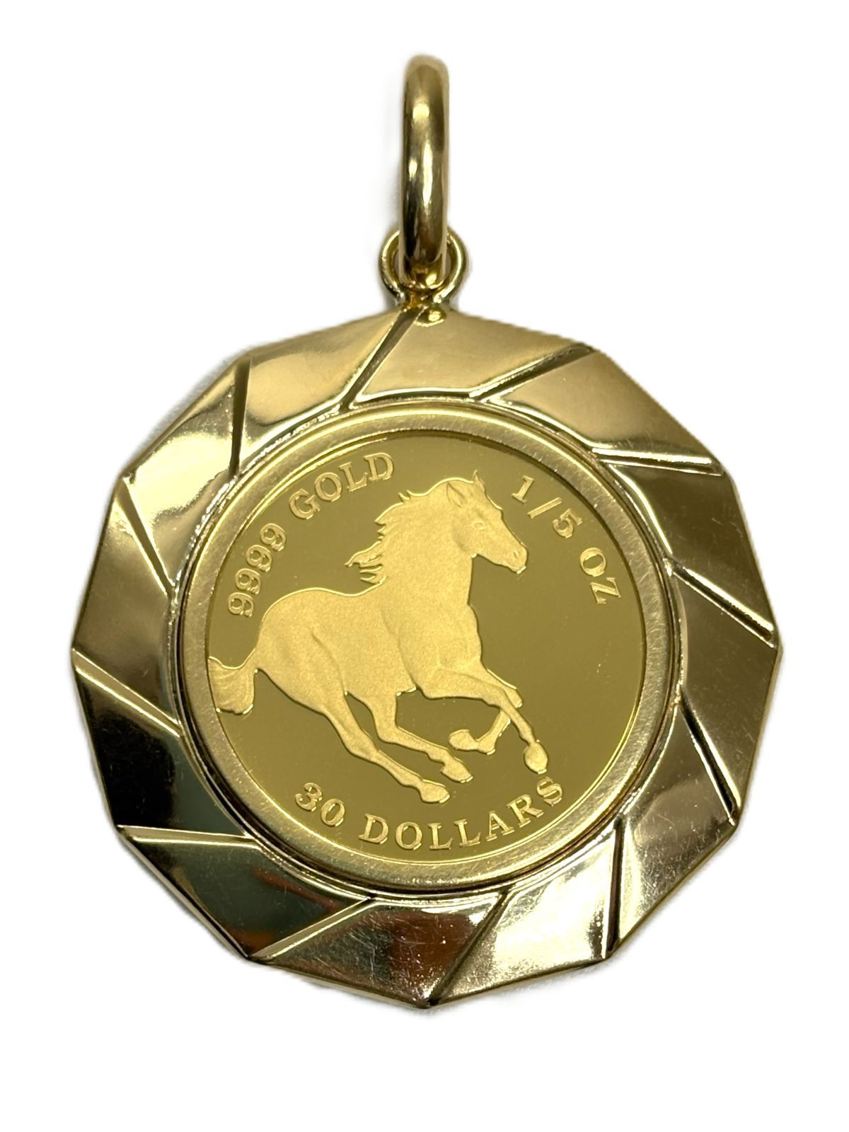 K18枠 K24 ペンダント ホースツバル 1|5オンス 30ドルコイン ガラス入り 12.5g