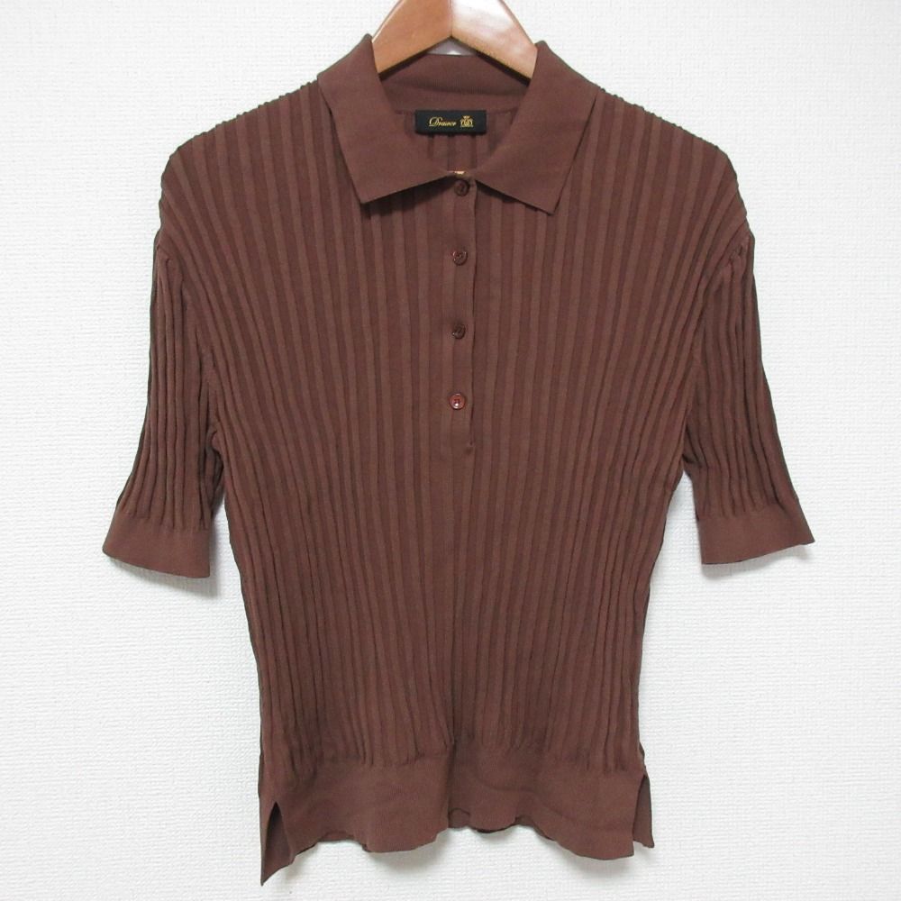 Drawer ドゥロワー コットン リブ編み ショートスリーブ ニットポロシャツ ブラウン レディース 古着