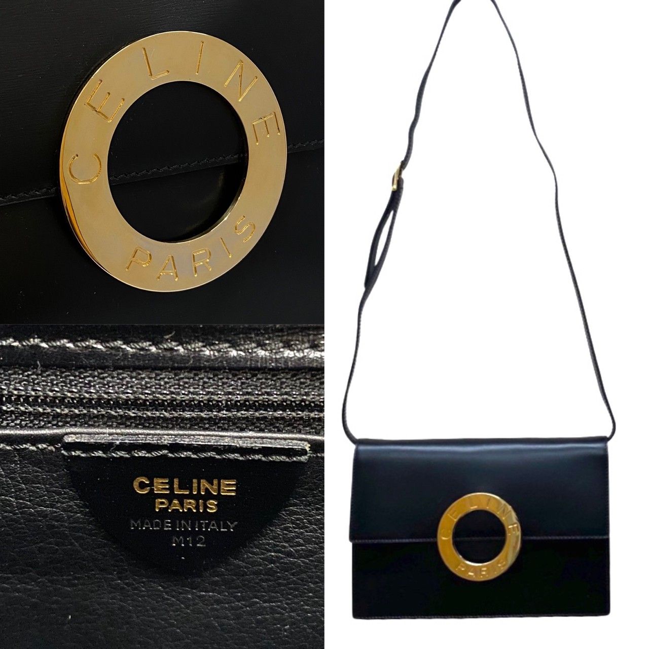 極 美品 CELINE セリーヌ ヴィンテージ サークル ロゴ レザー 2way 