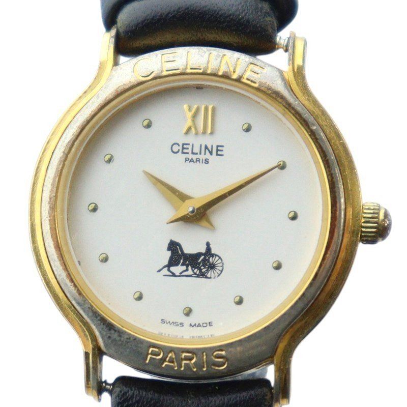 セリーヌ CELINE 腕時計 ウォッチ クォーツ ロゴ 白文字盤 レザー