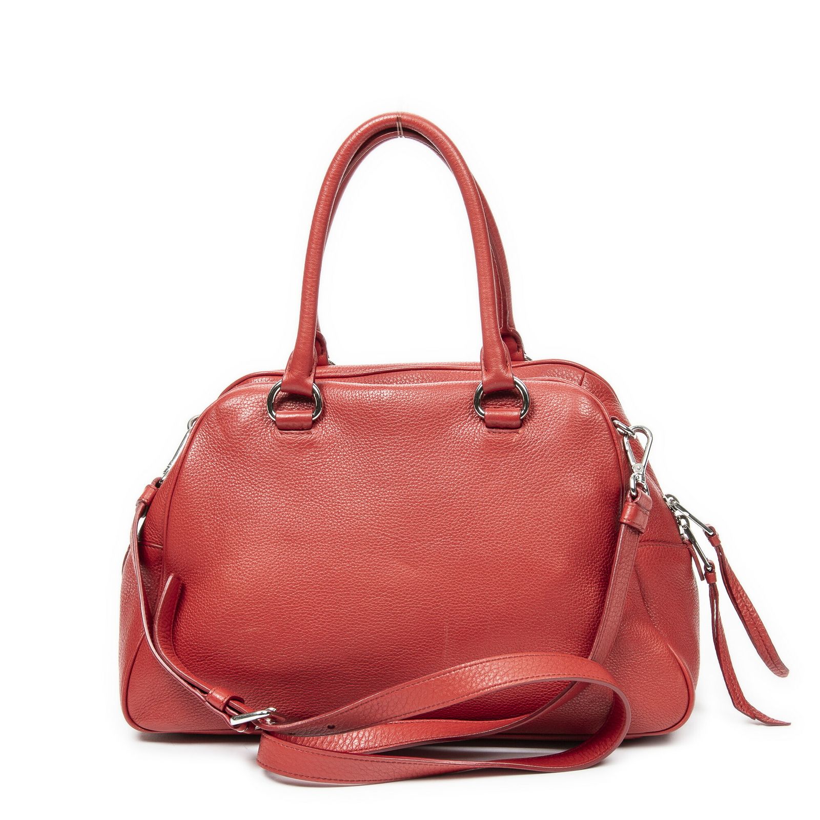 プラダフロントポケットボウラー赤グレインレザーA