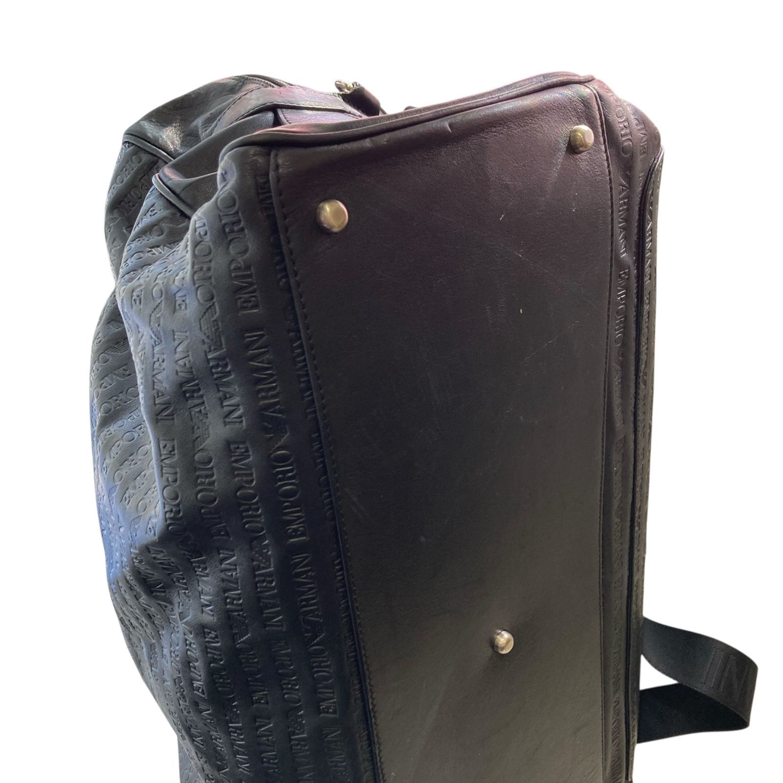 エンポリオアルマーニ ロゴ型押し 総柄 エンボスレザー 2way ボストンバッグ 中古○エンポリオアルマーニ○総柄型押しボストンバッグ