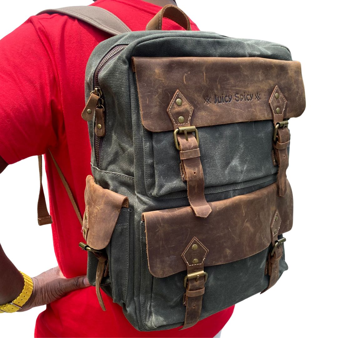 革とキャンバス生地のバックパック 大容量 リュック Juicy Spicy オリジナル