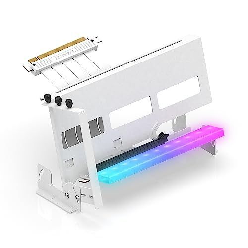 ARGB マルチアングル GPU ブラケット EZDIY-FAB 新しいRGB 垂直 PCIe 4.0 GPUブラケット マルチアングル調整垂直グラフィックカードホルダー 5 V 3ピンLEDライト同期 X 16 Gen 4 白いライザーケ