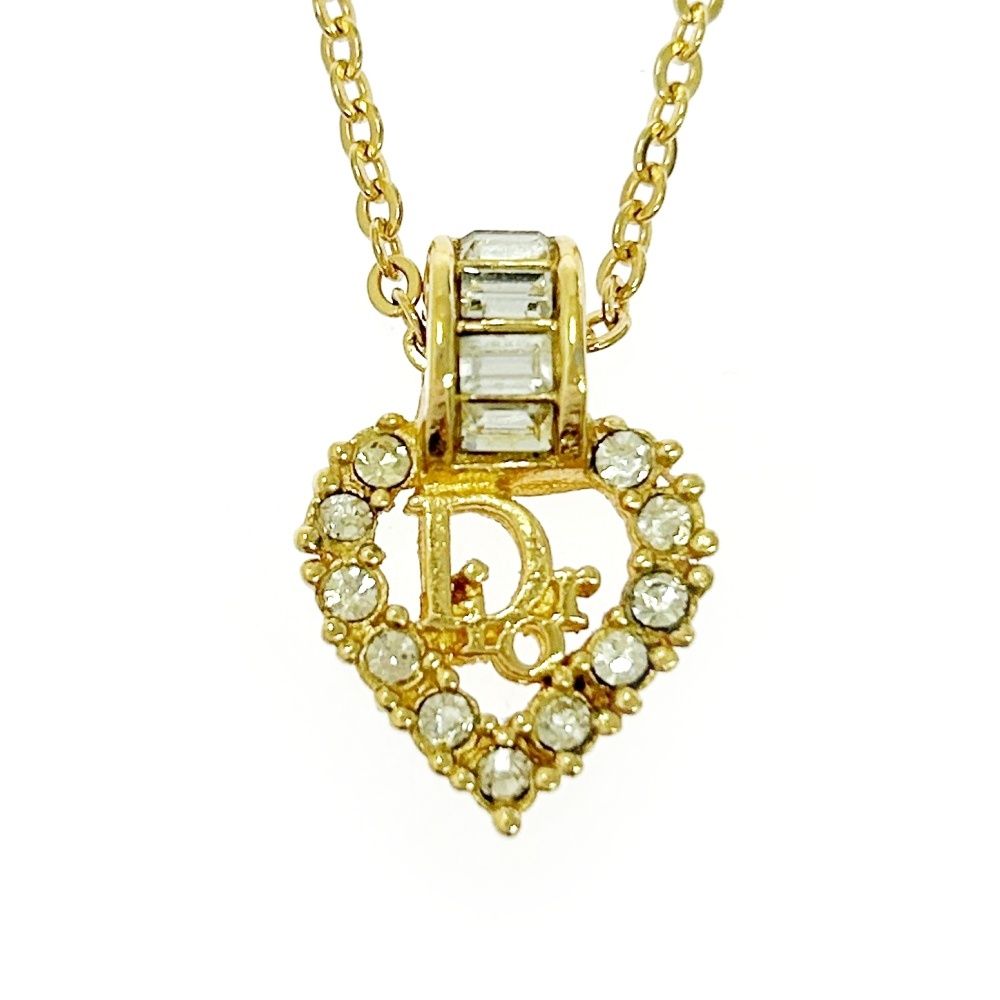 Christian Dior クリスチャンディオール GP ラインストーン Diorロゴ ハート ネックレス ゴールド 489919 ネックレス