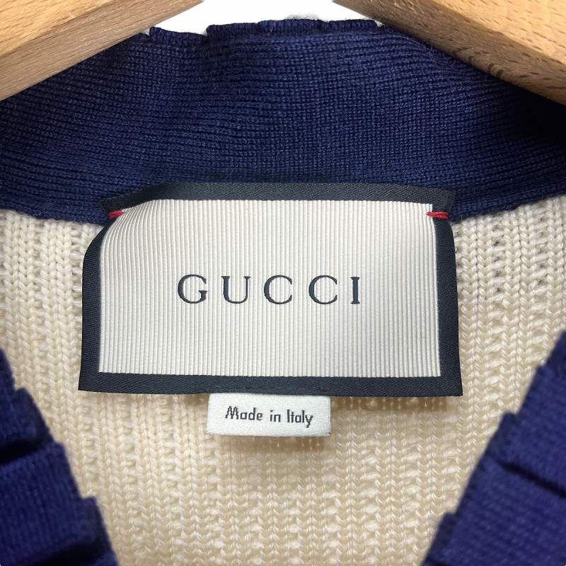 GUCCI カーディガン アイボリー リボン 美品 グッチ GUCCI 付け襟 リボン ウール ニット カーディガン アイボリー