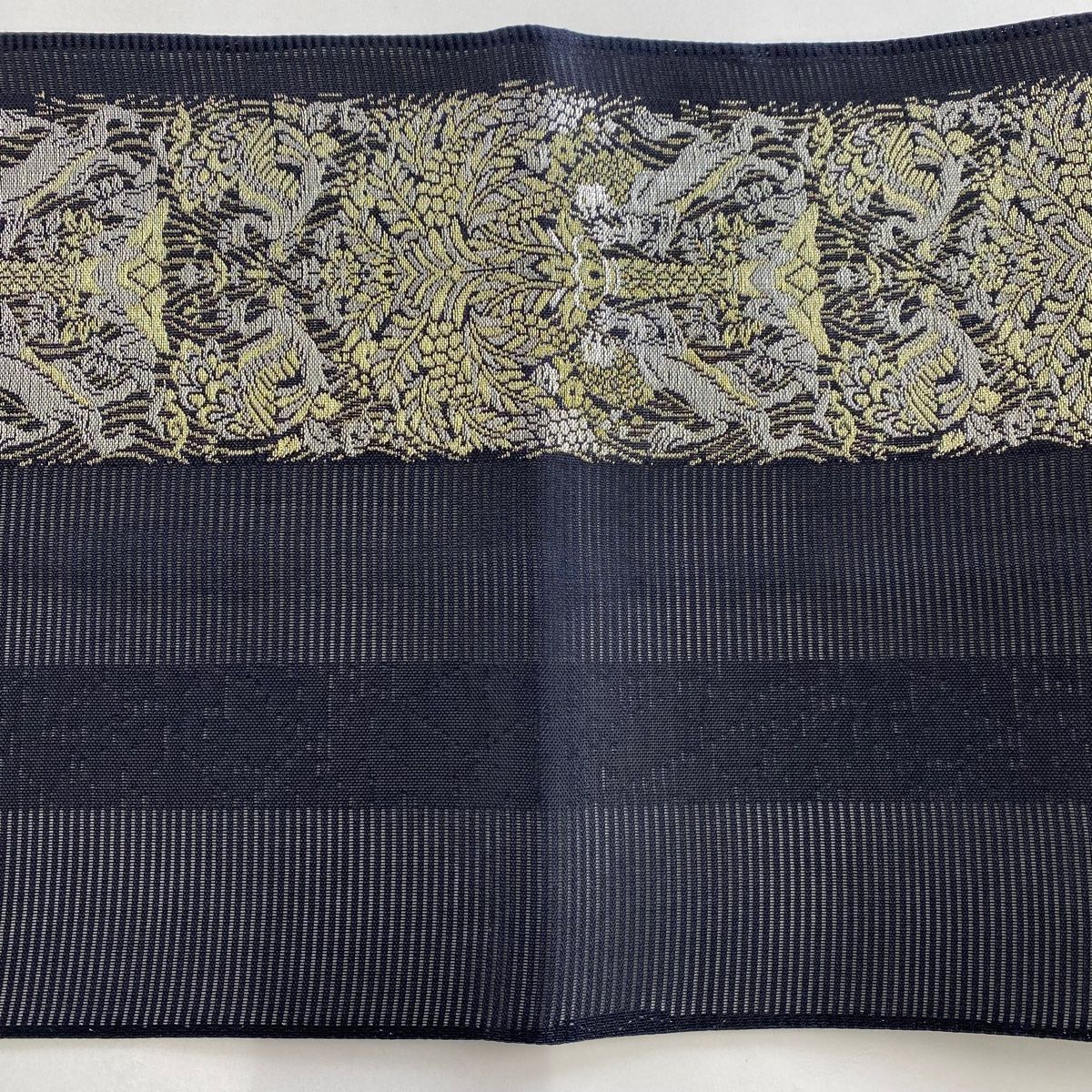 袋帯 美品 秀品 夏帯 絽 樹下鳥獣文 箔 金糸 墨色 六通 正絹