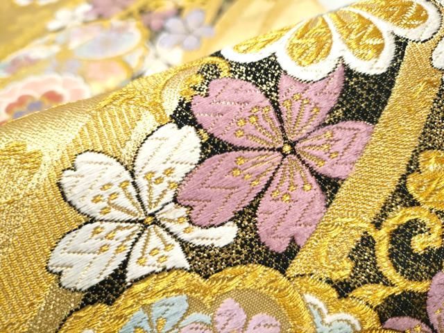 平和屋野田店◎六通柄袋帯 花車文 金糸 逸品 BAAG5982jm