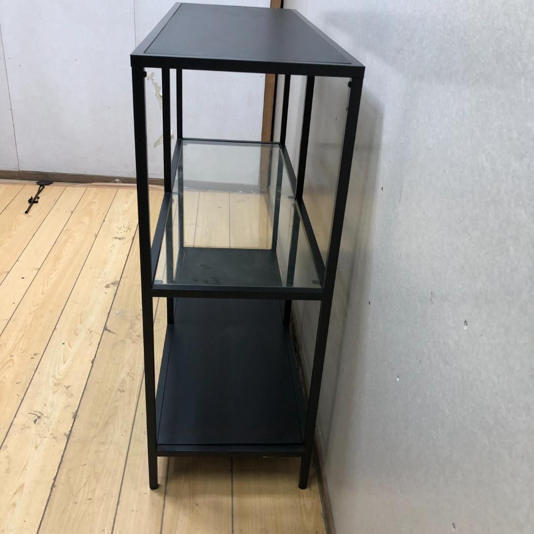 ブラックメタルラック ガラス棚付き