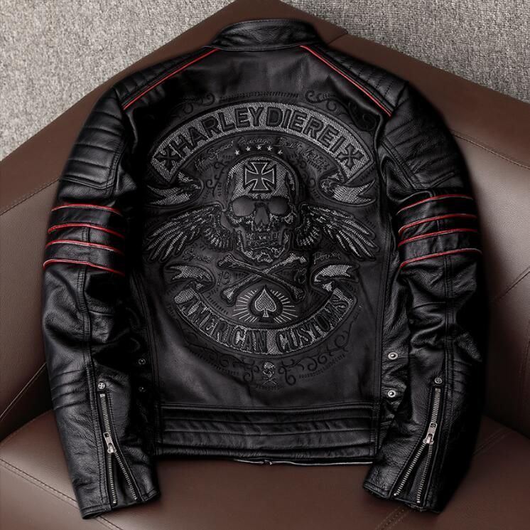 ハレーバイクレザージャケット 上品 本革 高級 牛革 ライダースジャケット 革ジャン Ｓ～5XL 黒 | domcheffoundue.com.br  - バイクウエア、装備