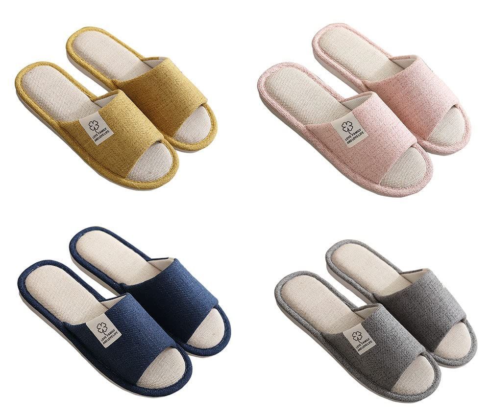【在庫処分】オフィス用 カップルスリッパ 部屋用 秋 春夏 滑り止め 通気性 室内履き 前開き 綿麻 ルームシューズ 可愛い おしゃれ 洗える メンズ レディース スリッパ スリッパ 来客用 ハウススリッパ 4足セット 室内 [Ｔｚｒｃｙｃ]