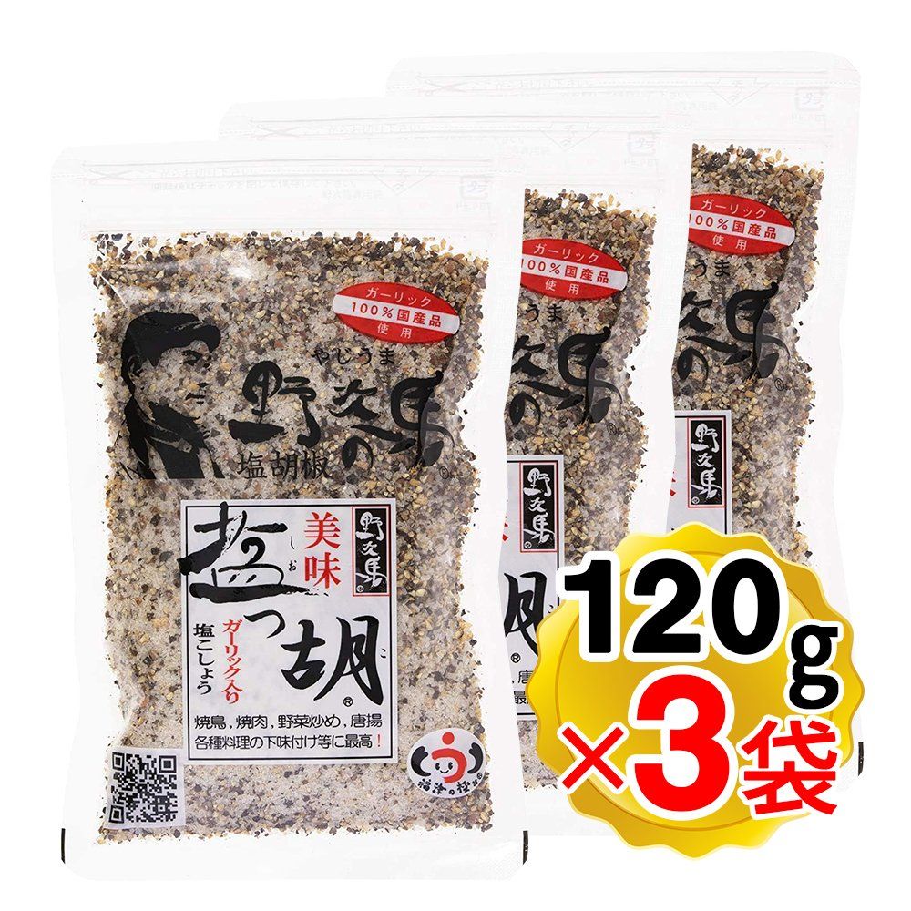 塩っ胡 しおっこ 袋入り 120g×3袋セット 塩工房 野次馬 ガーリック入り塩こしょう メール便発送 追跡番号あり