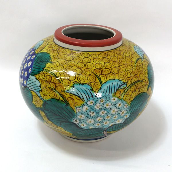 九谷焼　福 【花器】九谷焼/福 紫陽花 花瓶 華道具 インテリア 九谷焼 ギフト【中古】 