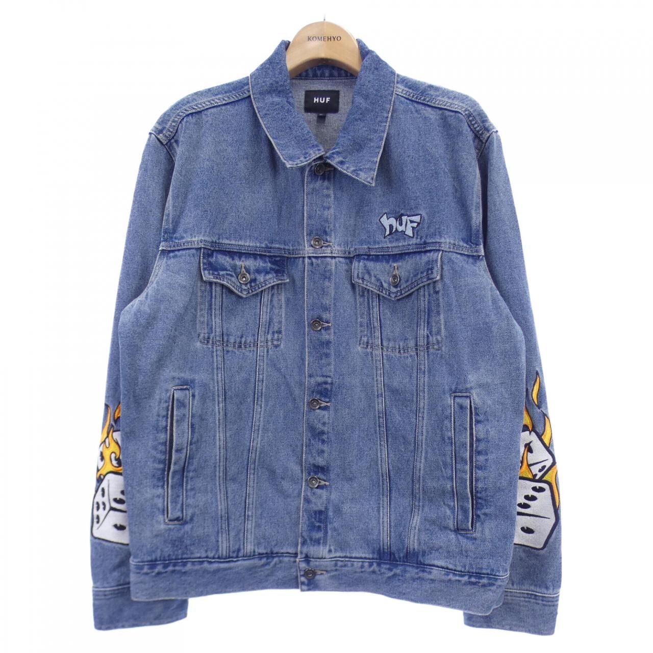 HUF スカル刺繍 デニムジャケット HUF (ハフ) スカル刺繍デニムジャケット ブラック サイズ:L HUF