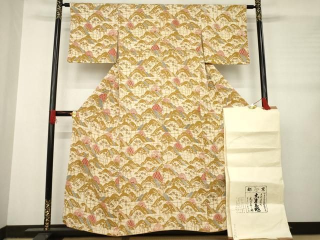 平和屋着物○銀座 志ま亀 小紋 型染め 遠山重ね花文 たとう紙付き 正絹