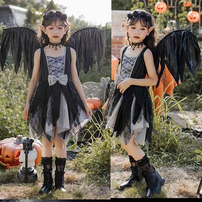 ハロウィン コスプレ衣装 女の子 吸血鬼 ハロウィン衣装 子供 ゴシック ワンピース カチューシャ 羽 天使 精霊 魔女 洋服 姫系 巫女 ウィッチ 悪魔 魔法使い 仮