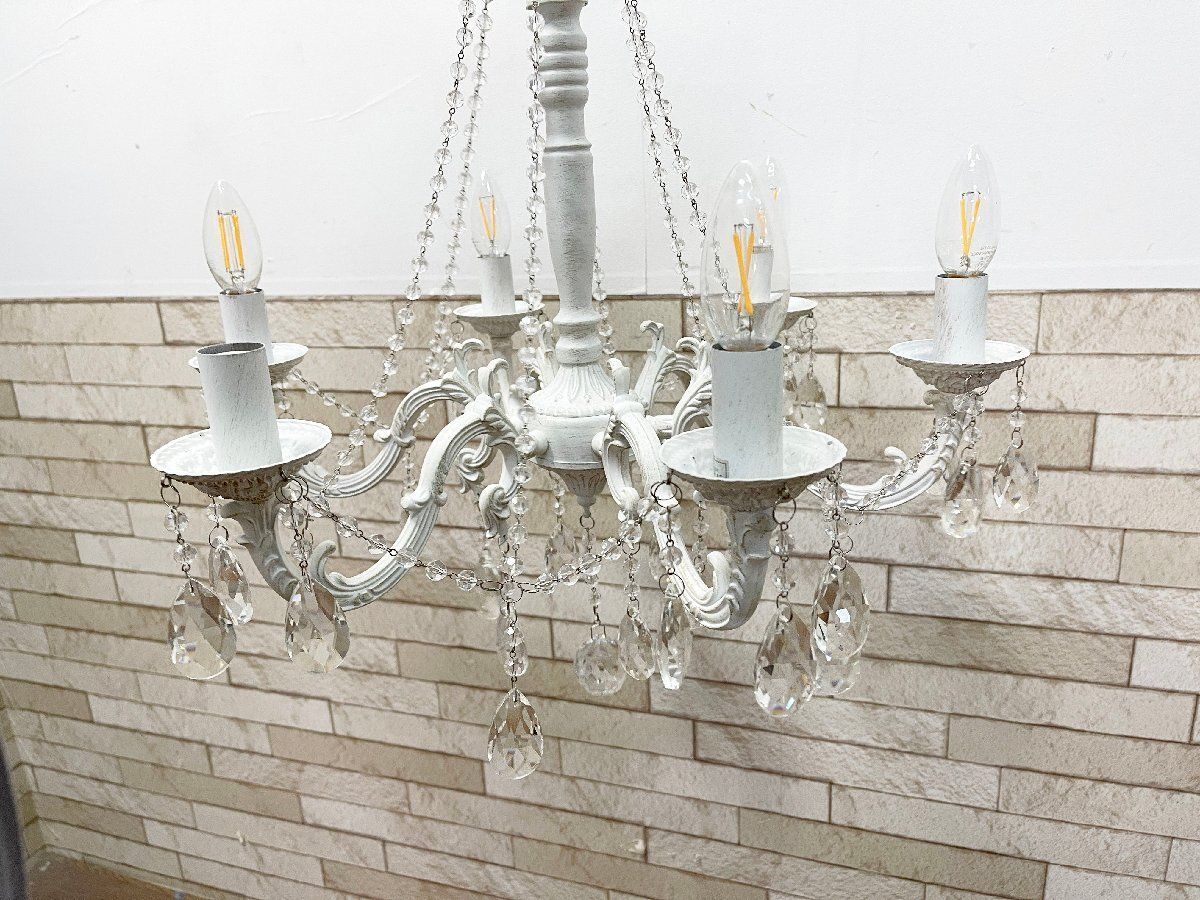 ORRB シャンデリア 天井照明 照明器具 電気 クリスタル 6灯 100V MAX40W インテリア アンティーク フレンチシャビー 他1177