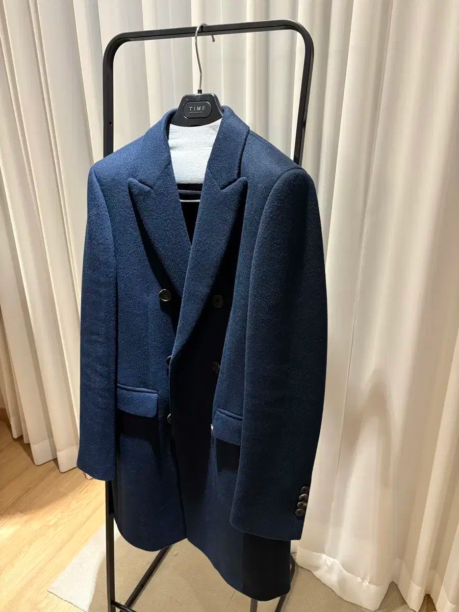 TIME HOMME 青 ネイビー ダブル カシミア コート 100