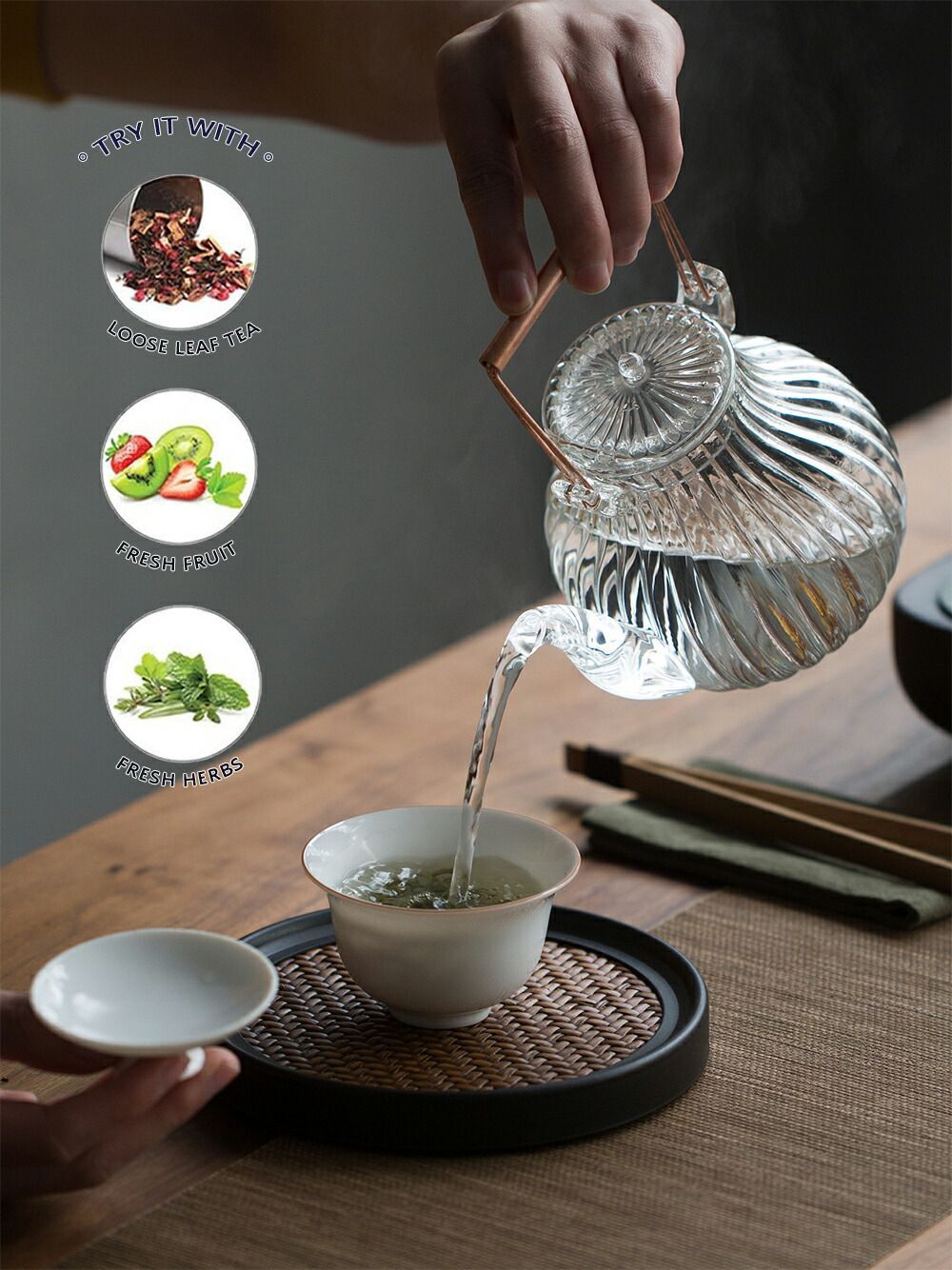 茶道具 赤楽 蓋物 菓子鉢(LC453) 鶴首 耐熱ガラス ティーポット 茶こし付き ガラス製ポット