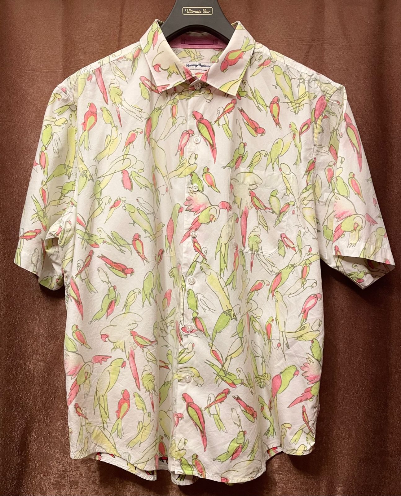 Tommy Bahama 半袖総柄コットンシルクシャツ ホワイト XXLサイズ
