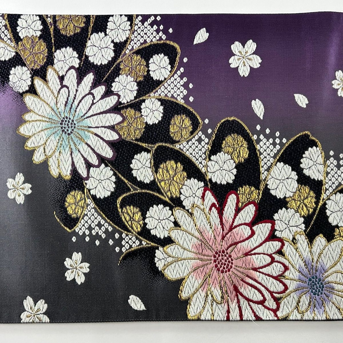 袋帯 秀品 菊 桜 箔 金糸 黒 六通 正絹 【中古】 - メルカリ