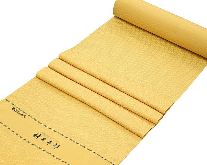 色無地 正絹 加賀友禅 柿本市郎鑑修 丹後ちりめん 濃い卵色 反物 未仕立 a2042