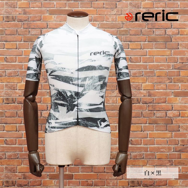 春夏/reric/XXLサイズ/国産サイクルジャージ 吸水速乾 透湿 UV ASTERIA＆マグヌスメッシュ 山岳 半袖 新品/白×黒/ib293/