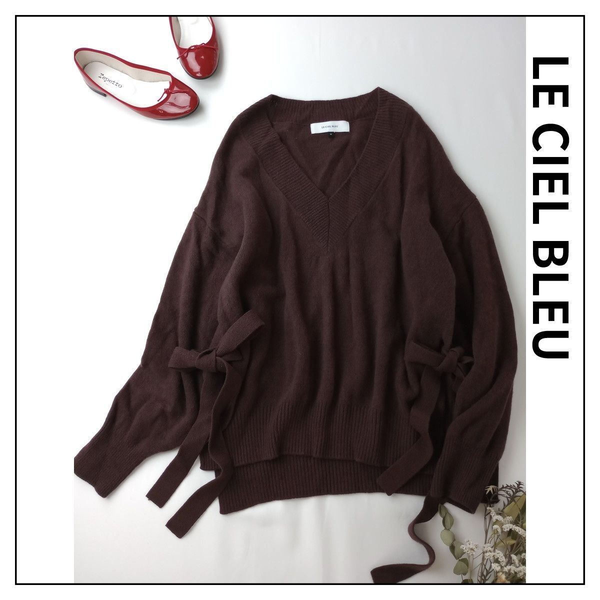 定価19800円 LE CIEL BLEU ルシェルブルー Wool Cashmere V Neck