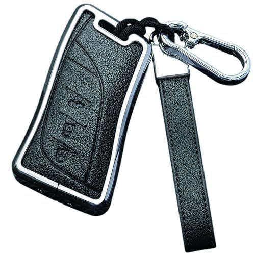 ブラック/シルバー [にしはや] LEXUSスマートキーケース レクサス専用キーカバー LC LS UX ES RX対応 ストラップ付 (ブラック×シルバー)