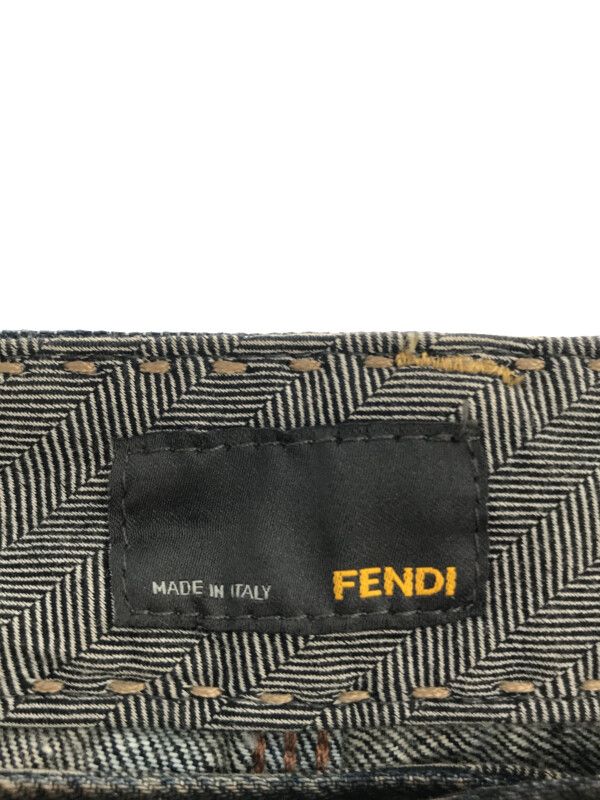 FENDI フェンディ ヴィンテージ加工ハラコ切替デニムパンツ インディゴ ブラウン 32/34 FLP077 GNB