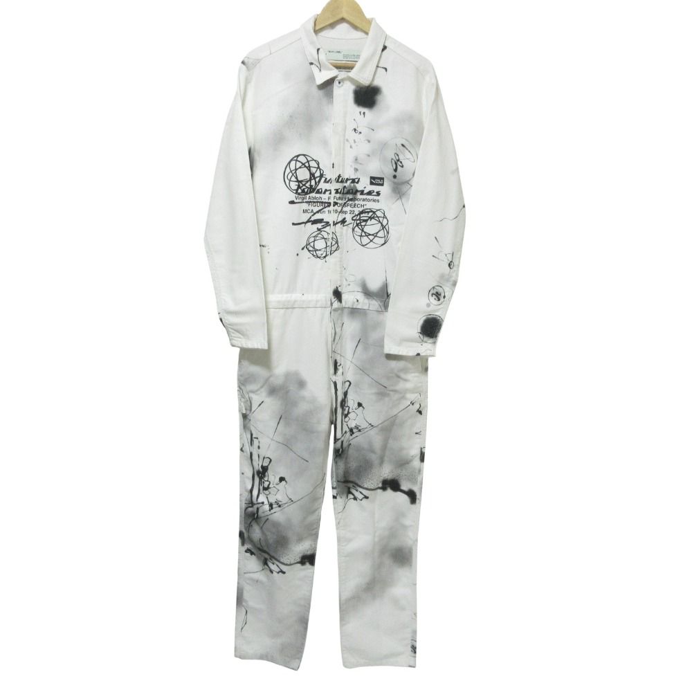 クリーニング済 OFF-WHITE オフホワイト FUTURA BOILER SUIT ALL OVER MULTICOLOR オールインワン つなぎ ホワイト メンズ 古着