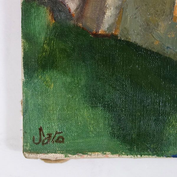 油彩画 佐藤真一 「川沿いの家 CHARTRES FRANCE」 F6号 額付き