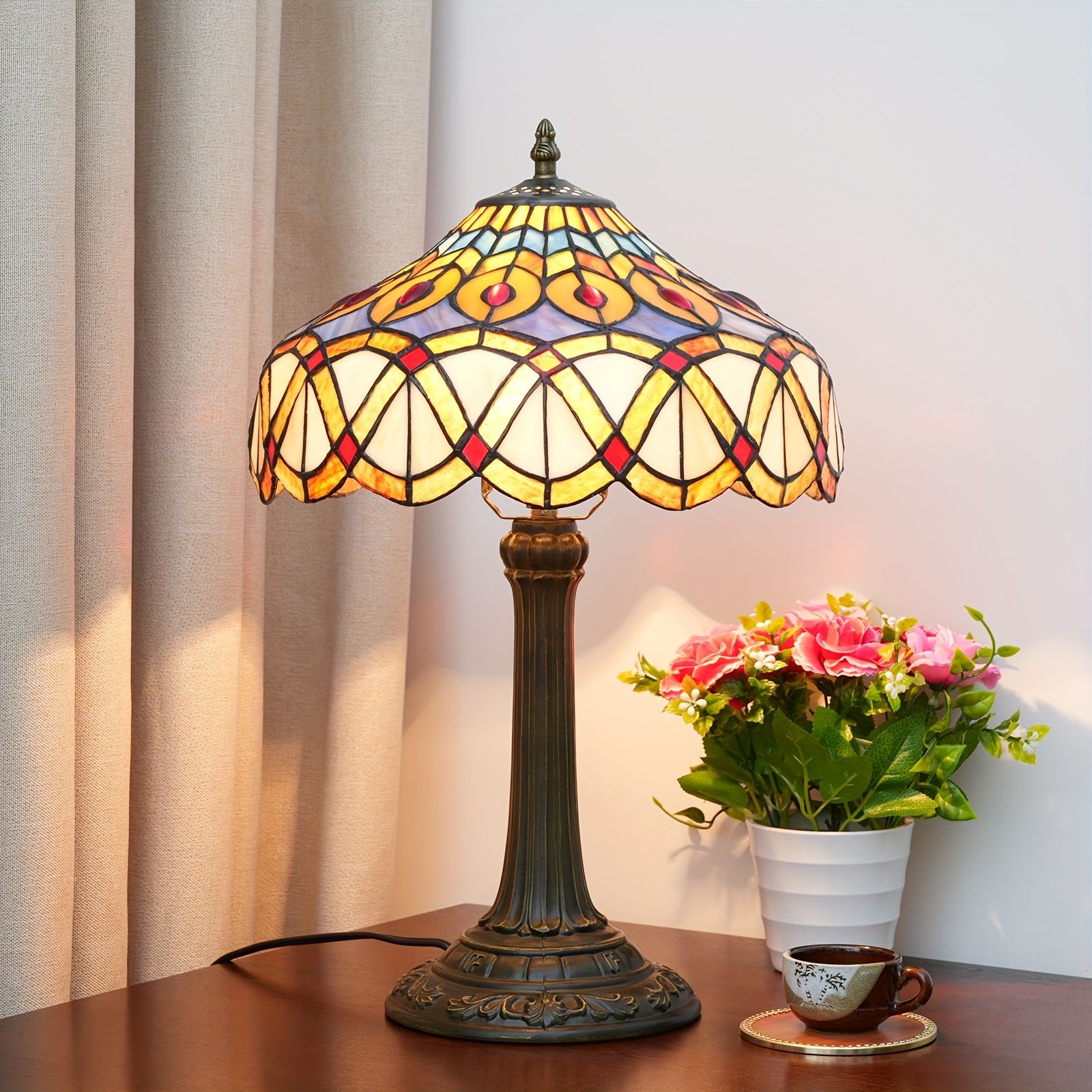 ステンドグラスランプ　孔雀 ステンドグラスランプ ピーコック 8インチ 孔雀 ステンドランプ