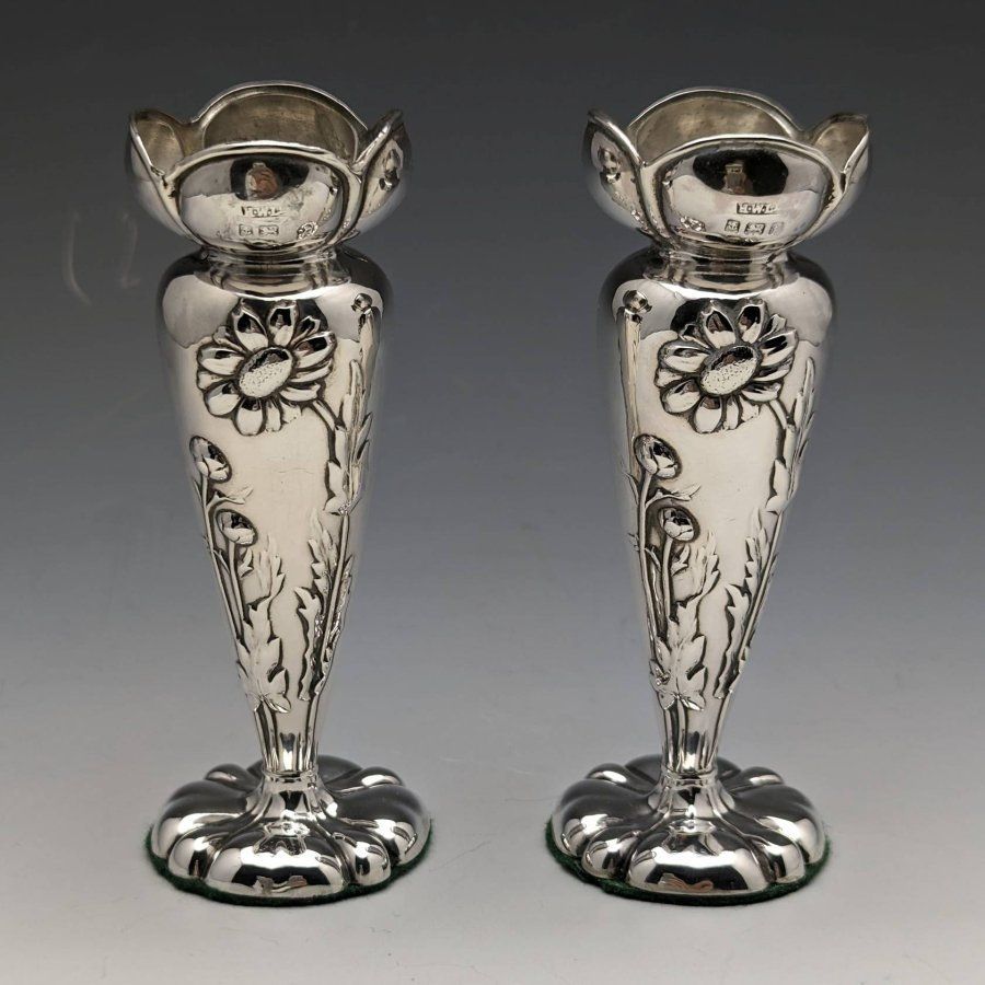 男女兼用 カジュアルウェア 銀製/一輪挿し花瓶2個/純銀/銀製品/置物