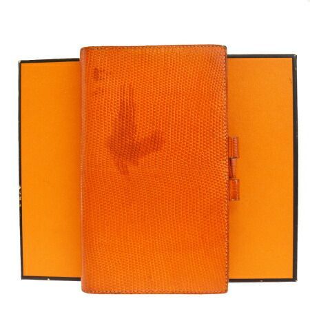 【中古】 エルメス HERMES 手帳カバー アジェンダ リザード型押し オレンジ レザー 保存箱付き E刻印 02EK723