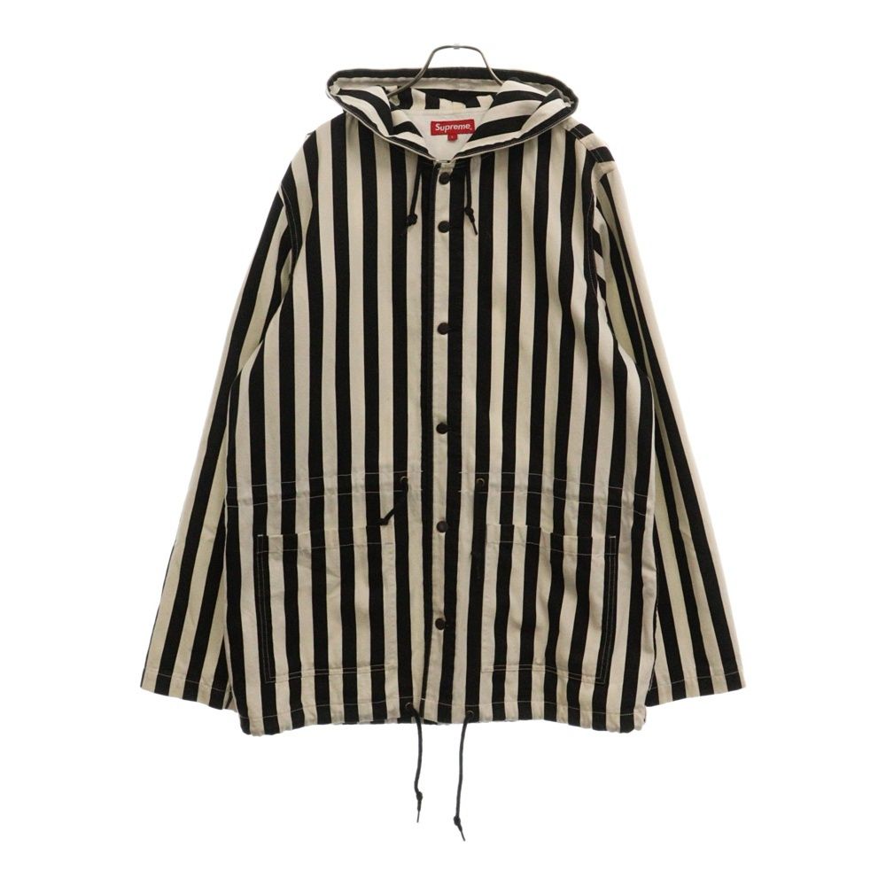 SUPREME (シュプリーム) 14SS Hooded Denim Parka Stripe フーデッド デニム パーカー ストライプ バックロゴ フーディージャケット ホワイト/ブラック