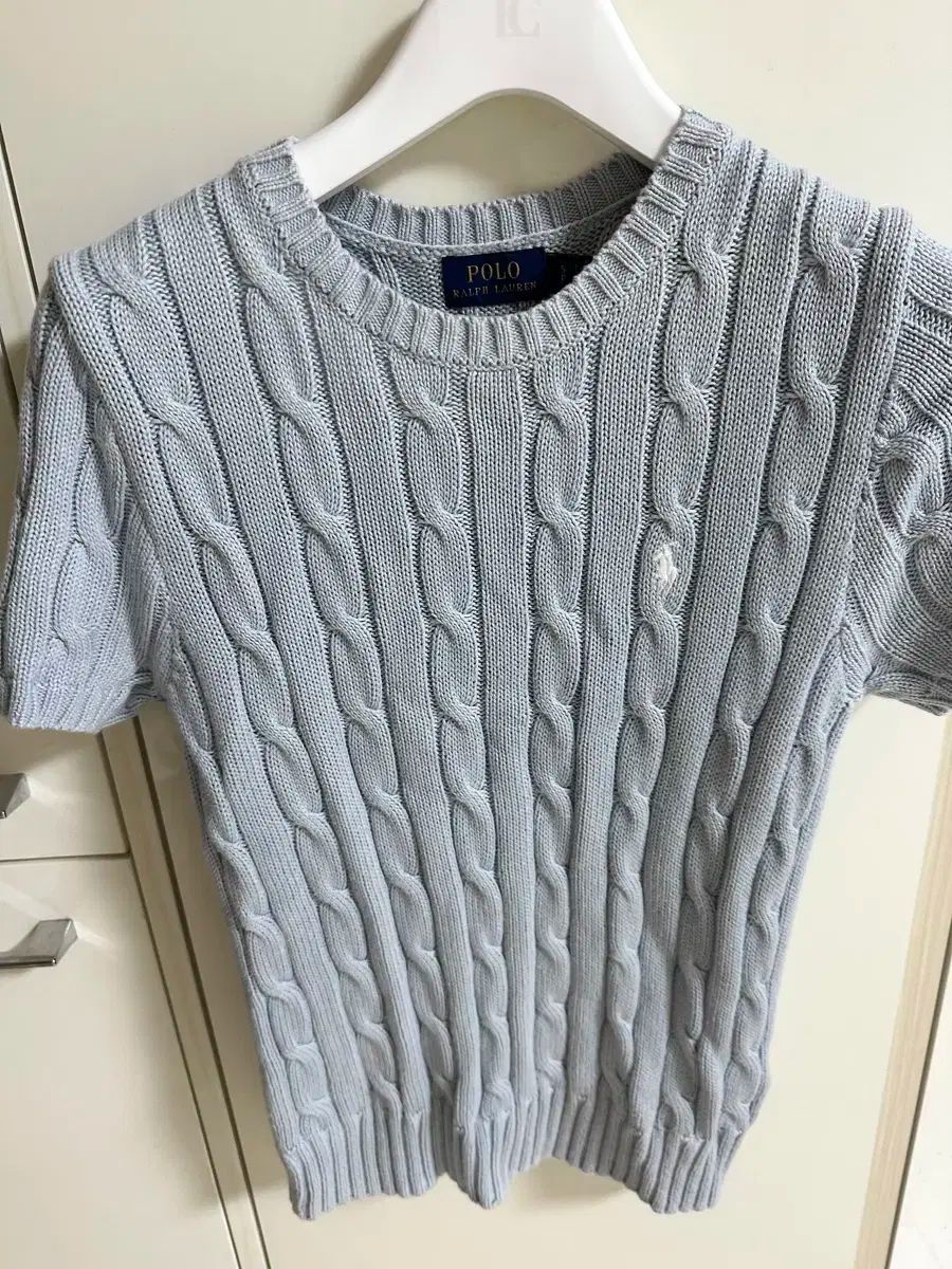 POLO Ralph Lauren ケーブルニット 半袖 Sサイズ ライトブルー 新品】Polo Ralph Lauren 半袖ケーブルニット 水色 ブルー S