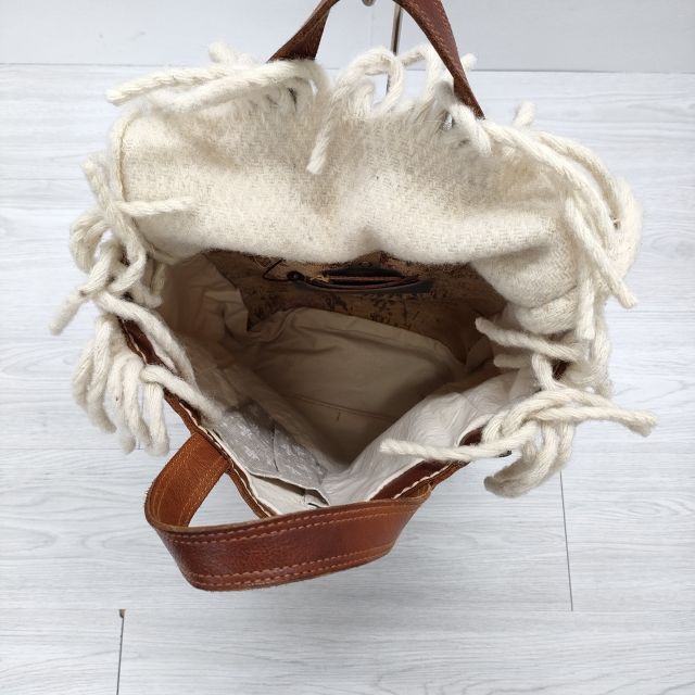 ebagos レザーウールトートバッグ フリンジ 革 Sheep-Wool-Sweater SWS 