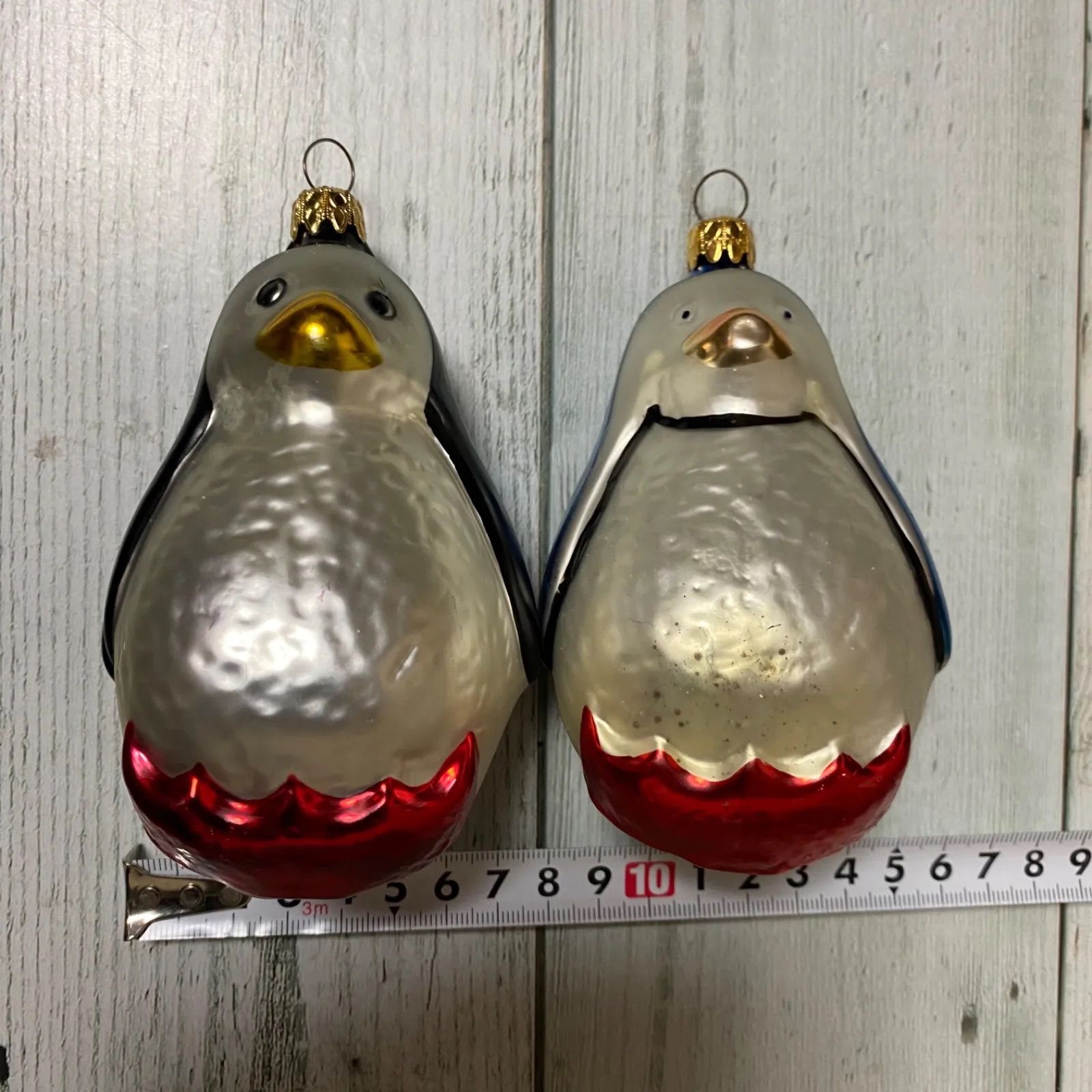 ★レア★ドイツ製 ハンドメイド 手吹きガラス クリスマスオーナメント ペンギン2体セット