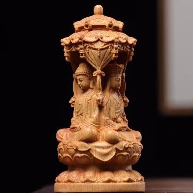 仏像　木彫　菩薩 木彫仏像 三面 婆娑三聖座像 阿弥陀仏三尊（観世音菩薩 阿弥陀仏
