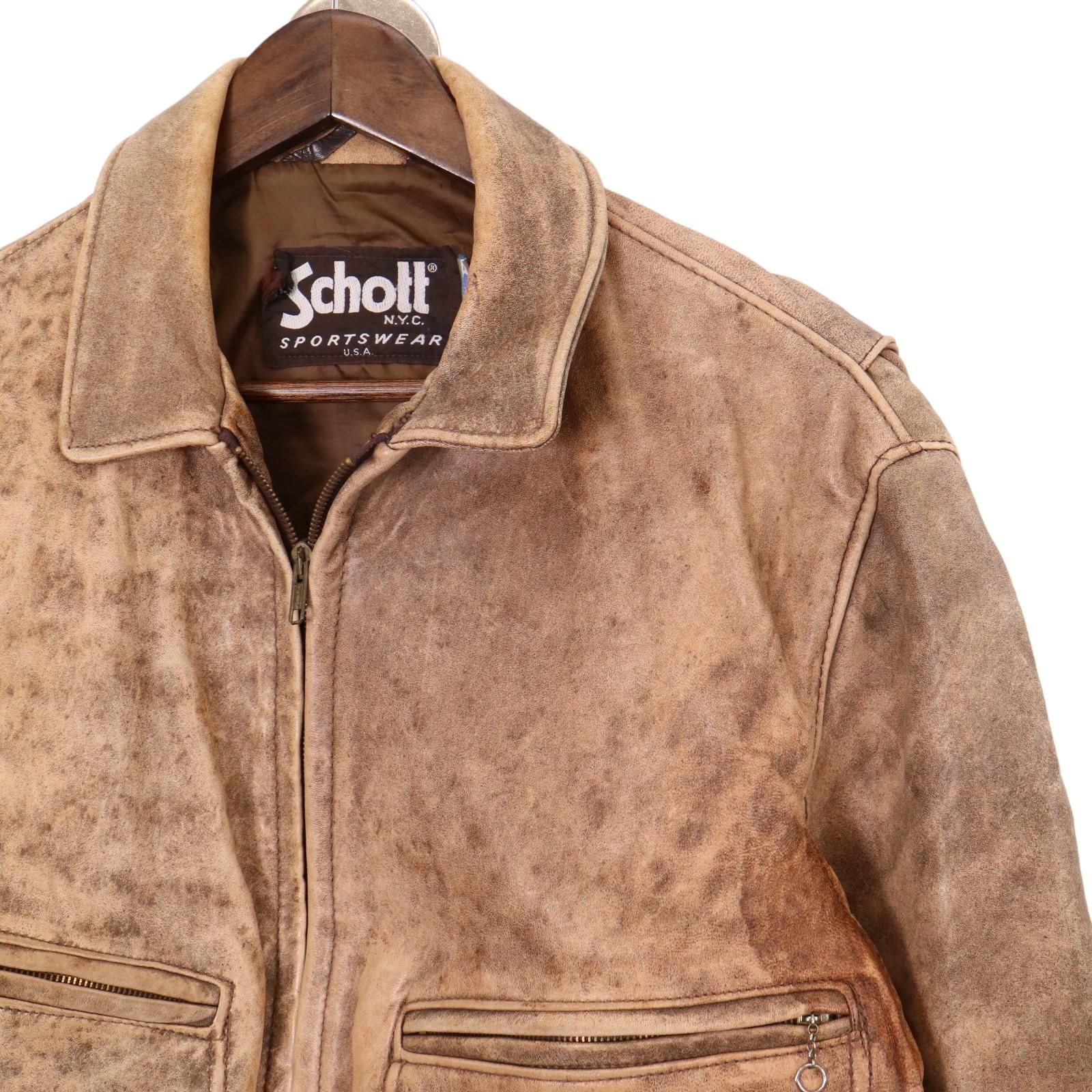 80年代 USA製 Schott ショット レザージャケット ブラウン (メンズ 44